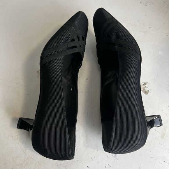 Stuart Weitzman Shoes Kitten Heels Size 9 Black Fabric Cross Over Bands On Front - Picture 5 of 8